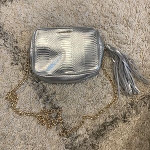 Victoria’s Secret purse. Fringe and heavy chain link strap.